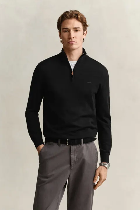 Ekstra fin merinoullgenser med half-zip