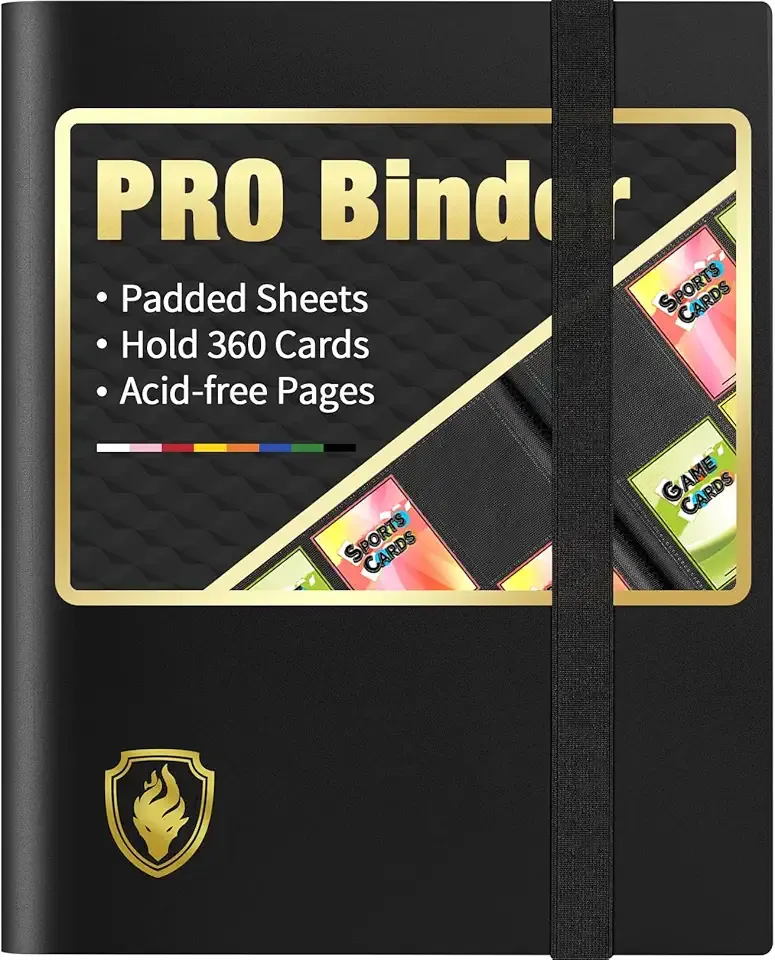 Heavy Duty Card Binder, Fabmaker 9 Pocket Trading Card Binder Holds 360 Cards, Sleek Side-Loading Card Album, Sturdy Card Collection Folder for Game Cards, Sport Cards, Black