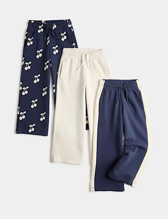 3er-Pack Jogginghose mit hohem Baumwollanteil und weitem Bein mit Kirsch-Motiv (2–8 Jahre)