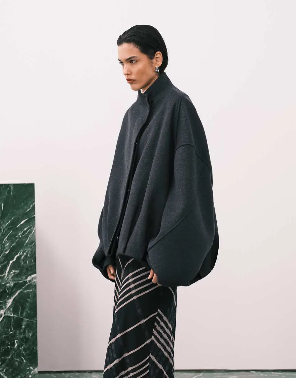 ASOS DESIGN premium short formal bubble hem coat in charcoal