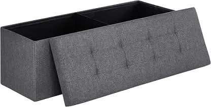 SONGMICS MAZIE Collection - 43 Inches Folding Storage Ottoman Bench, Ottoman Foot Rest, End of Bed Bench, Storage Chest, Load 660 lb, for Living Room, Bedroom, Entryway, Dark Gray ULSF77K SONGMICS MAZIE Collection - 43 Inches Folding Storage Ot…