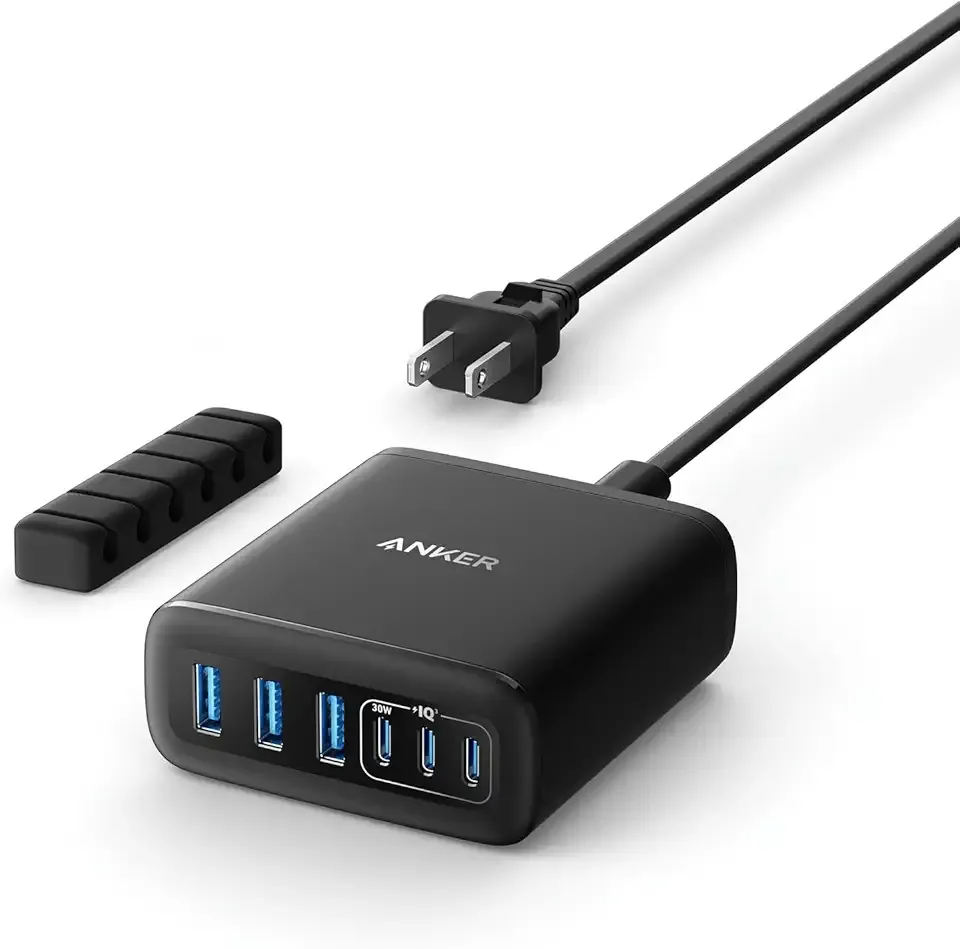 Anker Desktop Charger, Fast Charging USB C Charger with 112W Max 6-Port Desk Accessories for Home Office, Campatible with Multiple Devices, iPhone, iPad, MacBook, Galaxy and More (Cable Not Included)