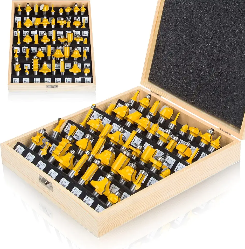 LEATBUY 43 PCS Router Bit Set 1/2-Inch Shank, Panel Cabinet Door Router Bits, Woodworking Wood Cutter, Wood Carbide Groove Tongue Milling Tool(1/2 Side)