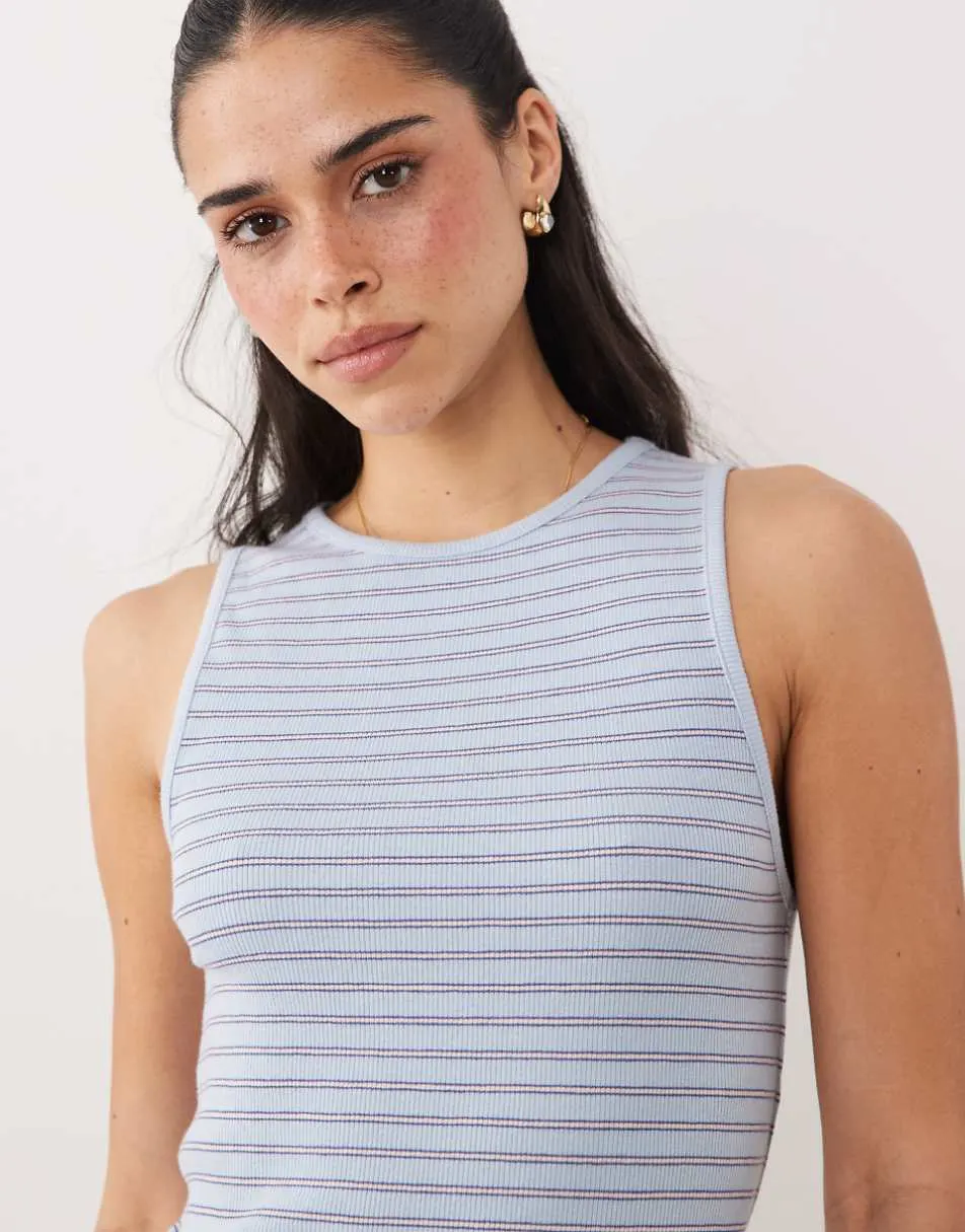 Mango cotton rich boat neck sleeveless top in blue stripe