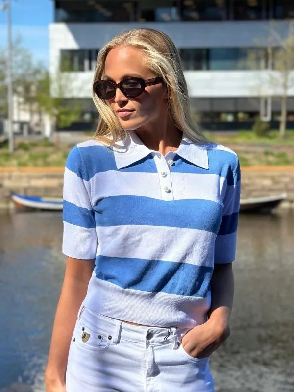 Borgny Linen Knit Top Blue/White