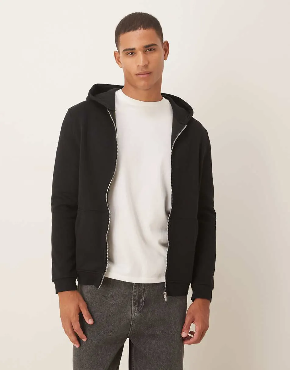 ASOS DESIGN essentials zip through hoodie in black