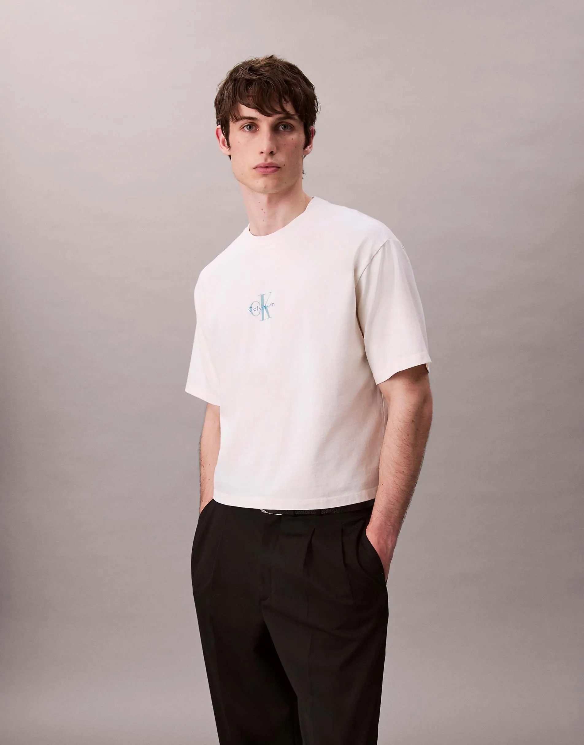 Calvin Klein Jeans Monologo boxy oversized t-shirt in off white