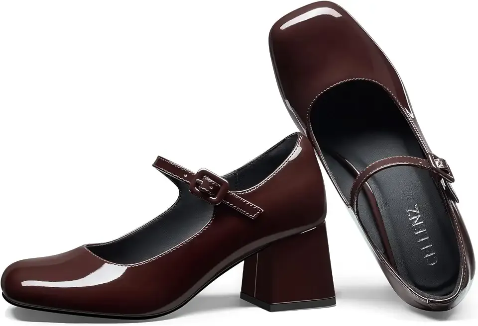 Women Mary Jane Shoes: 2.4 Inch Low Chunky Heel Pumps