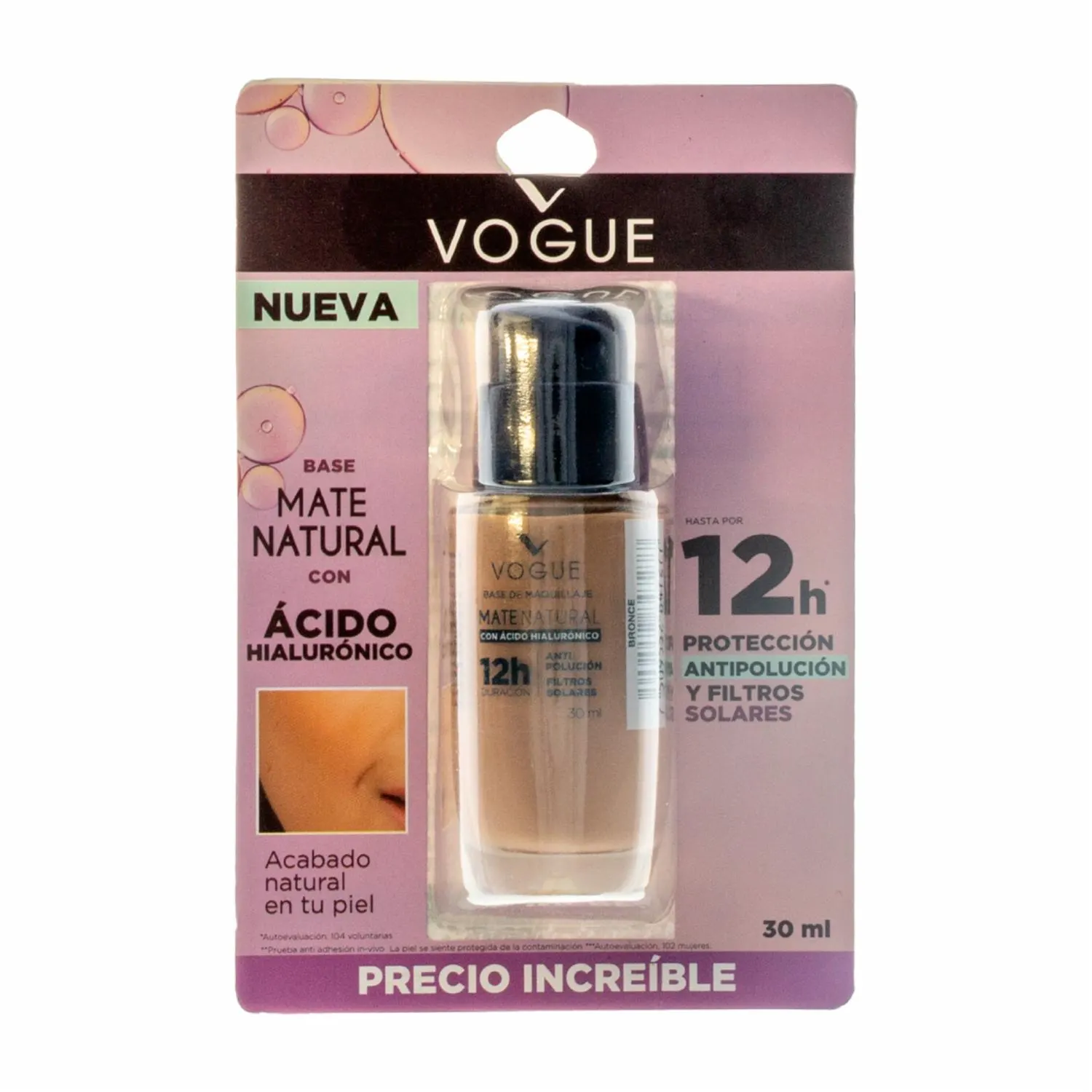 Base De Maquillaje Líquida Mate Natural Con Ácido Hialurónico Bronce VOGUE 1 U