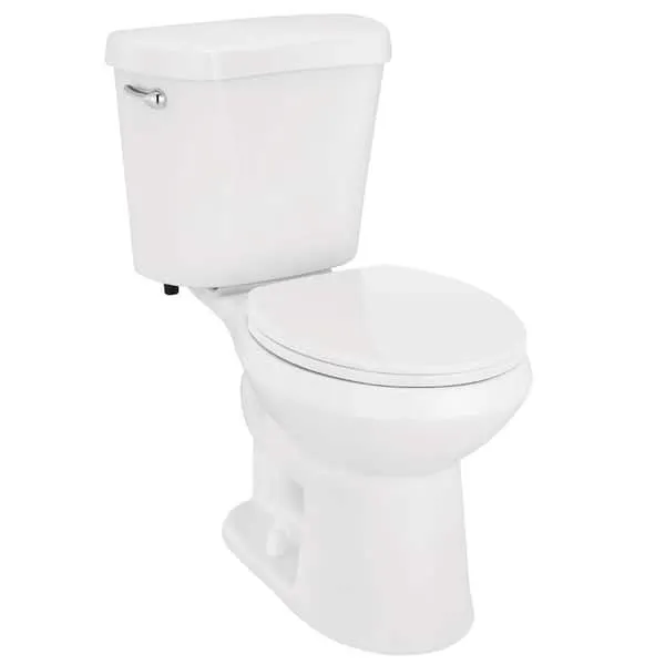 Glacier Bay 12 in.​ Rough In Two-​Piece 1.​28 GPF Single Flush Round Toilet in White, Seat Included