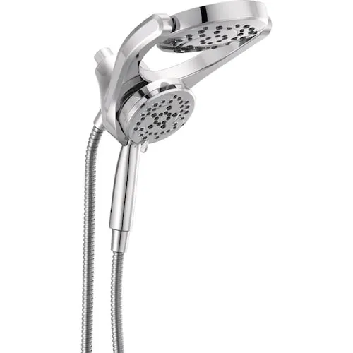 Delta HydroRain Two-in-One 4-Spray Patterns 7.875-Inch Wall Mount Dual Shower Head MagnaTite in Chrome