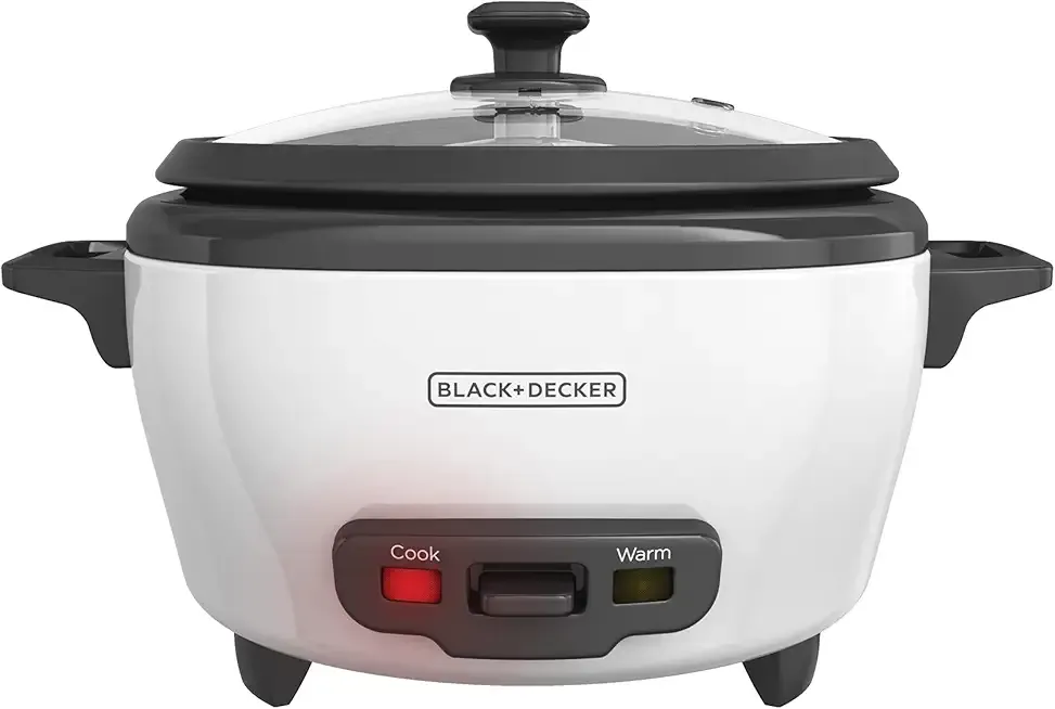 BLACK+DECKER Rice Cooker 6-Cup (Cooked) with Steaming Basket, Removable Non-Stick Bowl, White