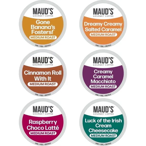 Maud's Flavored Coffee Pods Assorted Sampler Variety Pack, Single Serve Medium Roast 100% Arabica, Compatible with Keurig K-Cup Brewers, 24ct