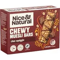 nice & natural chewy muesli bars choc squiggle 6pk 185g