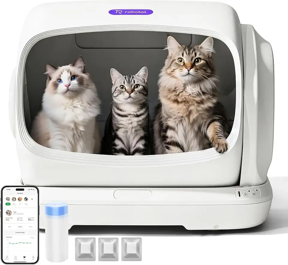Robotail Self-Cleaning Cat Litter Box,106L XXXL Extra-Large Space Automatic Cat Litter Box for Large Cats, Open Top Automatic Cat Box Self Cleaning with APP, Safety Sensor, Anti-Pinch Patent