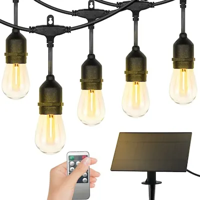 36-ft Solar Powered Black String Light with 15 Bulbs and Remote Control