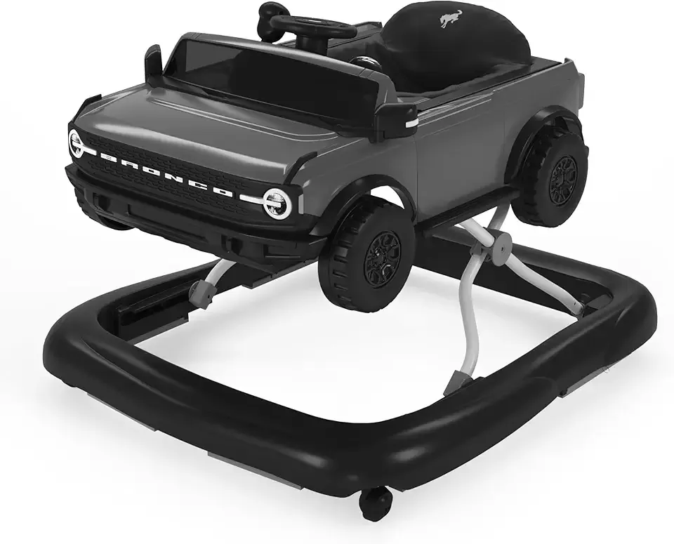 Bright Starts Ford Bronco 4-in-1 Blue Grey Baby Activity Center & Push Walker with Removable Interactive Steering Wheel -Toy, 6 Months and up