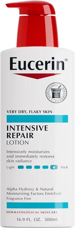 Eucerin Intensive Repair Body Lotion for Dry Skin with Alpha Hydroxy, Body Moisturizer for Very Dry Skin, Moisturizes, Exfoliates and Conditions, Fragrance Free and Paraben Free, 16.9 Fl Oz Bottle