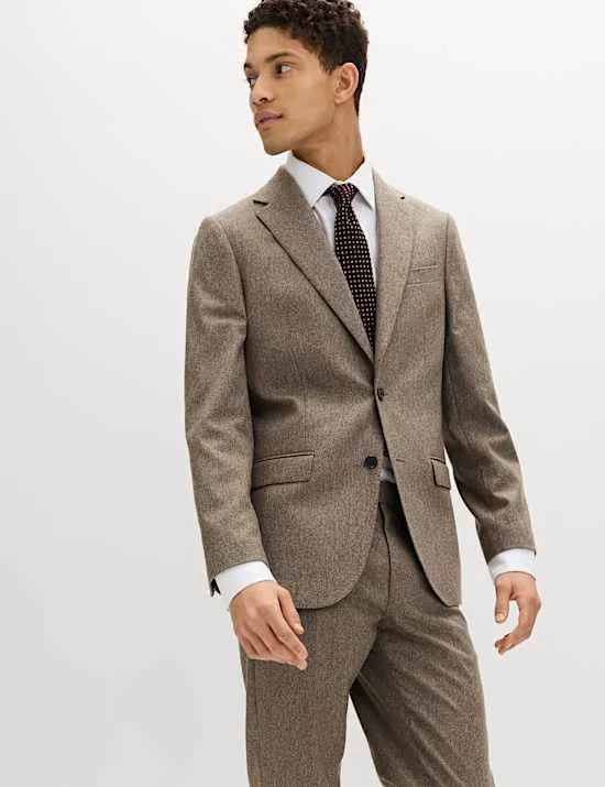 2-tlg. taillierter Anzug aus Tweed mit hohem italienischen Wollanteil