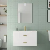 Ensemble meuble SUNNY blanc et dorée, L.80 cm + miroir 55 x 75 cm