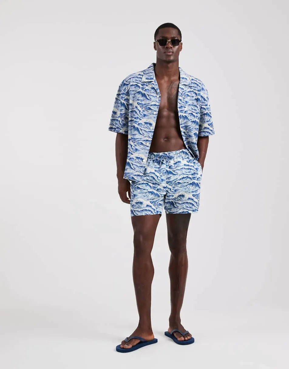 GANT wave print co-ord swim shorts in vintage blue
