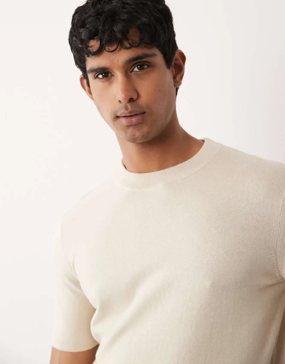 ASOS DESIGN Essential knitted crew neck t-shirt in stone