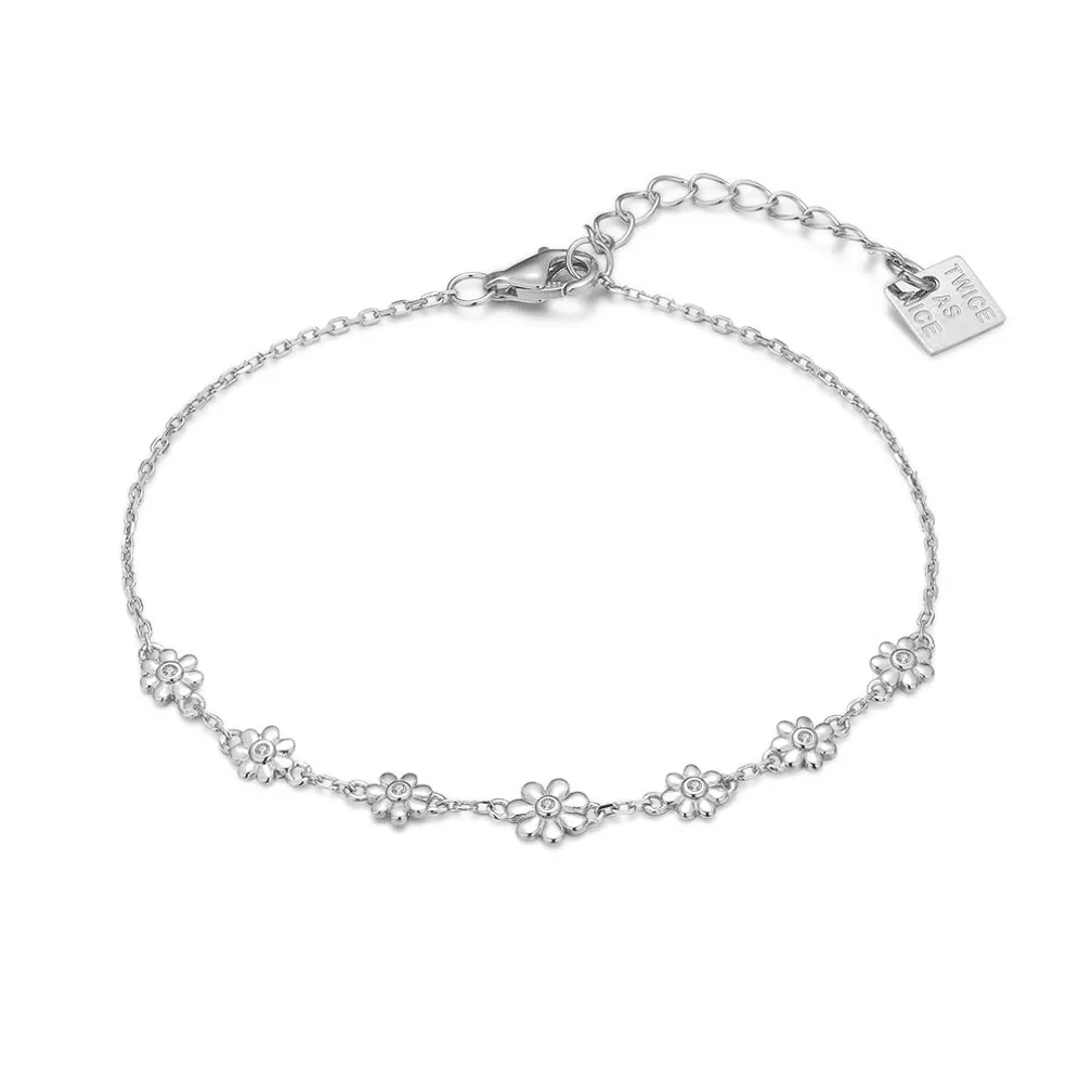 Armband in zilver, bloemetjes met zirkonia
