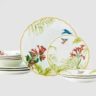 Noritake Hummingbird Meadow Ivory Porcelain Dinner Set 12 Piece
