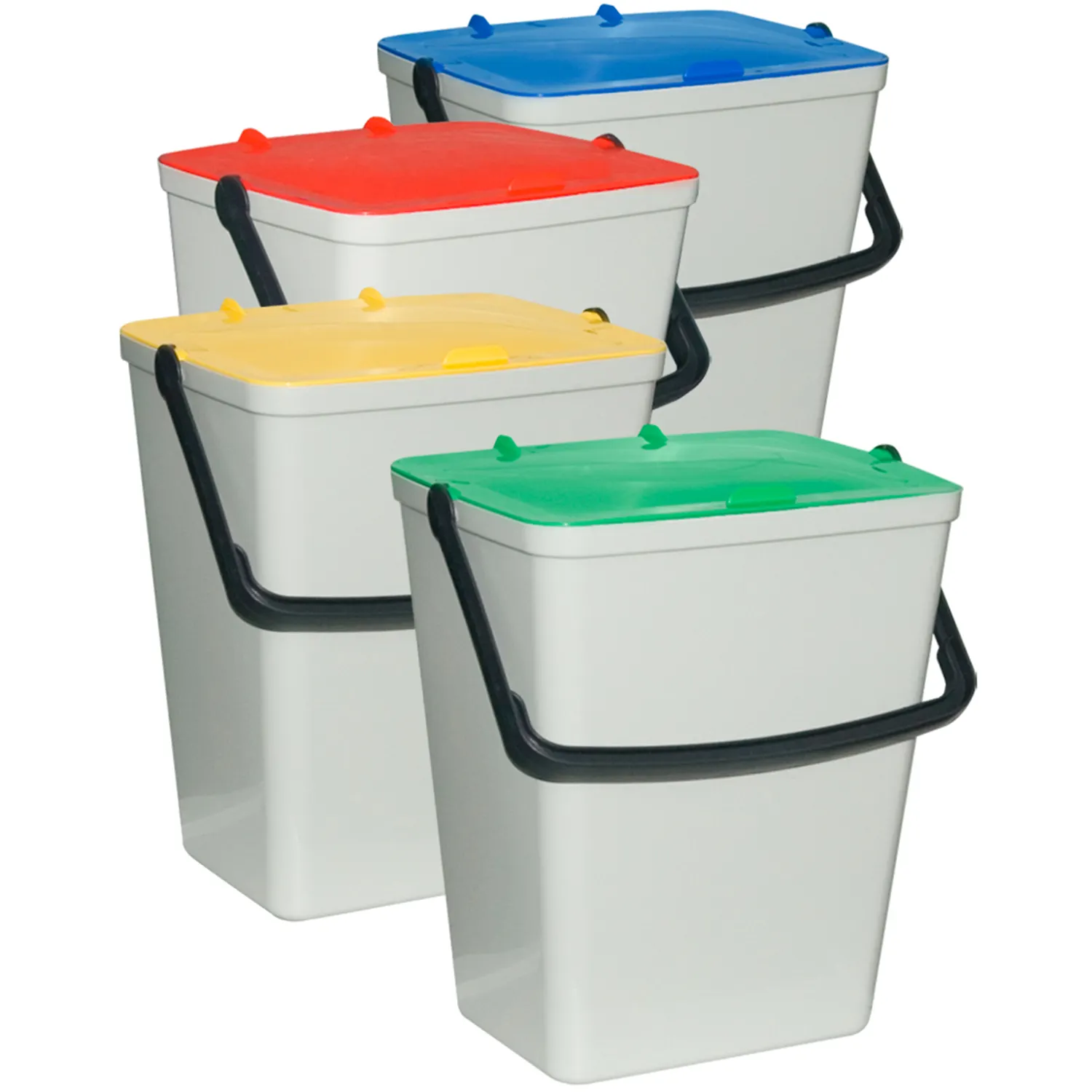 Secchi per raccolta differenziata con coperchio 4 pezzi multicolor da 15 litri cadauno