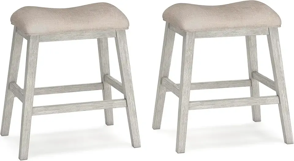 Signature Design by Ashley Skempton Modern 24" Counter Height Upholstered Barstool, 2 Count, Grayish White