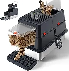 Stainless Steel Litter Box with Lid, Enclose…
