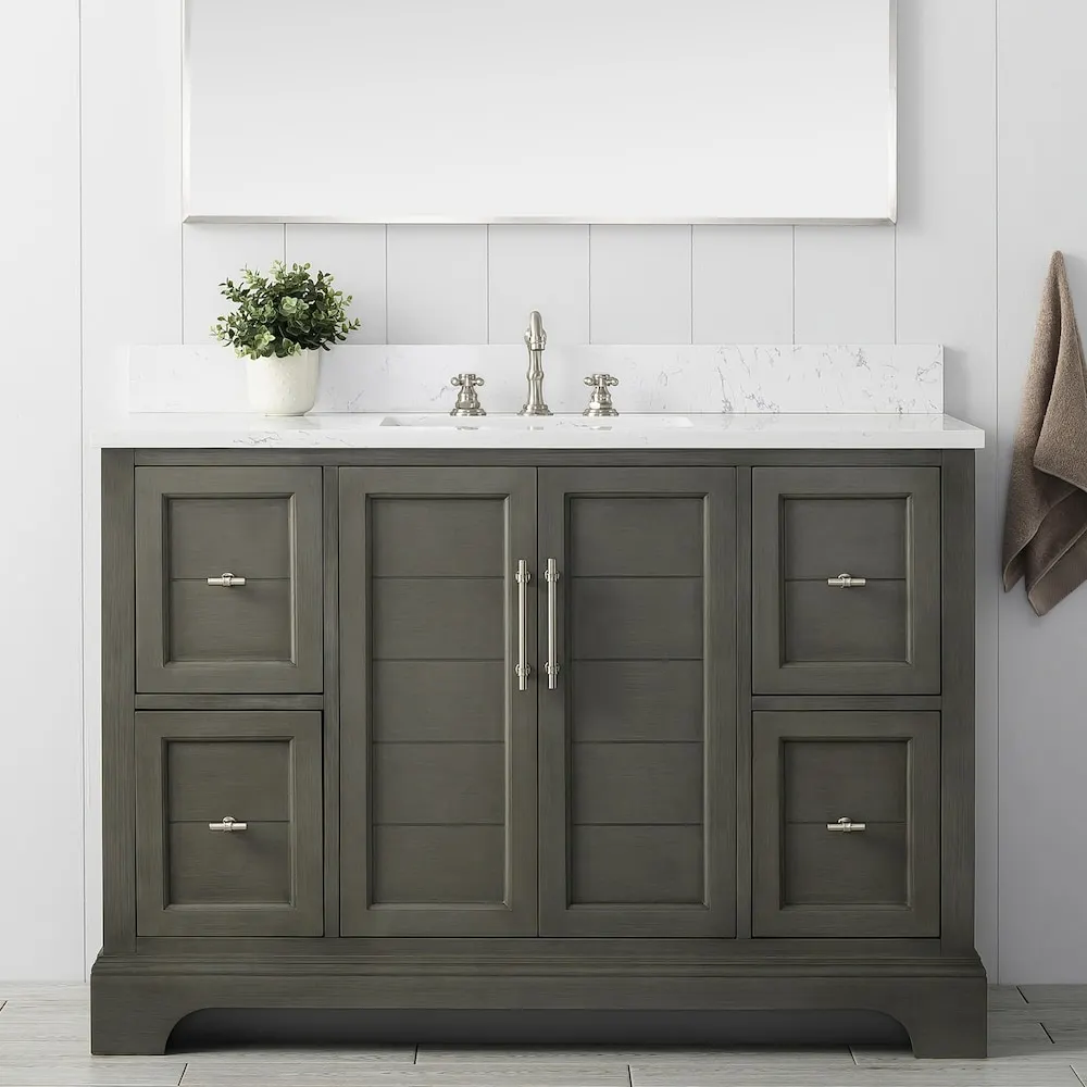Vanity Art Chambery 48 inch W Bathroom Vanity in Silver Grey with Engineered Marble Top in White
