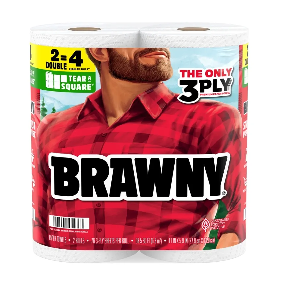 Brawny 3-Ply Tear-A-Square Paper Towel Double Rolls, 2 pk.