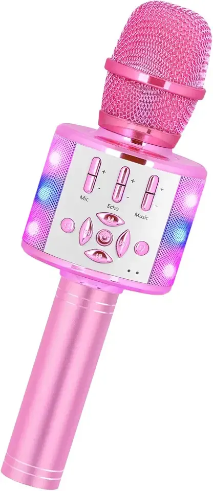 Toys for Girls, Kids Karaoke Microphone Toddler Microphone for Kids with Lights, for Girls, Birthday Party Boys Toy Age 3 4 5 6 7 8+(Light Pink)