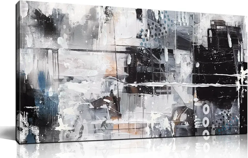 Abstract Art Wall Decor Office - Black And White Pictures Wall Art for Living Room - Modern Prints Wall Art Bedroom Size 20" x 40"