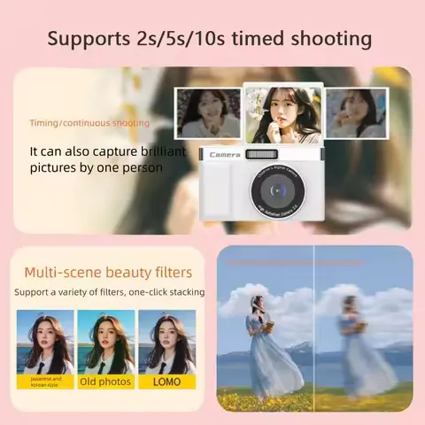 2.4' Screen 1080P HD Digital Camera 8x Zoom Flash Light Photography Video Camcorder 180°Flip Screen 4K Recording