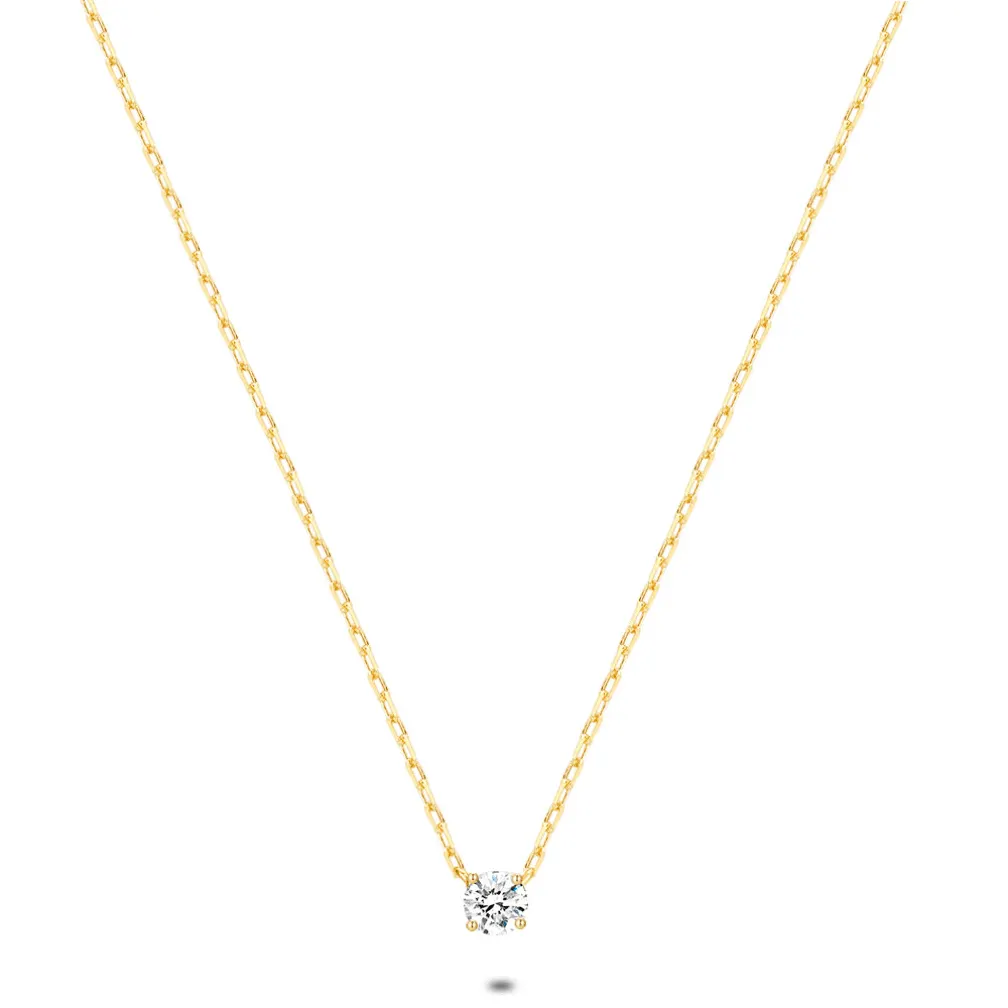 Halsketting in 18kt verguld zilver, 1 zirkonia, 5 mm