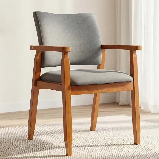 GOTMINSI Mid-Century Modern Linen Dining Chair with Arms, Solid Wood Frame, 320 lbs Weight Capacity, Upholstered Accent Chair for Kitche…