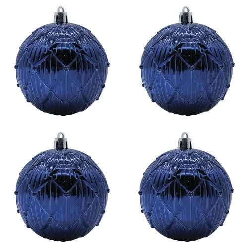 Enchanted Forest® 80mm Dark Blue Quilted Shatterproof Ornaments - 4 Pack