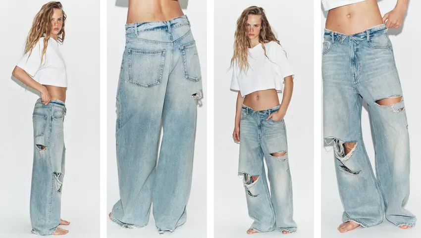 TRF FOLDED WAIST MID-WAIST JEANS