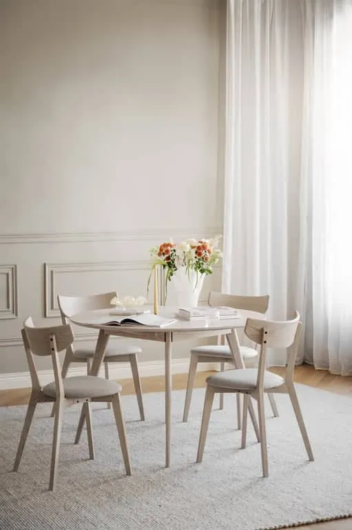 Ami spisestol hvitpigmentert eik/grå-beige tekstil