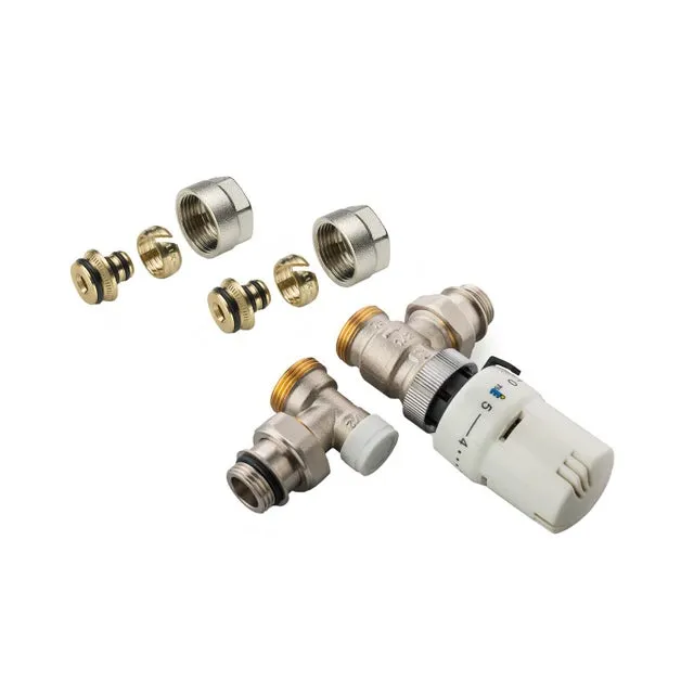 Kit valvole termostatiche manuali a squadra invertita 1/2" in ottone nichelato bianco