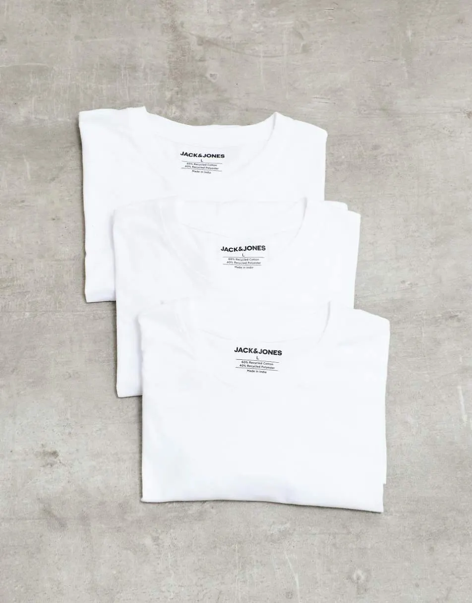 Jack & Jones 3 pack basic t-shirts in white