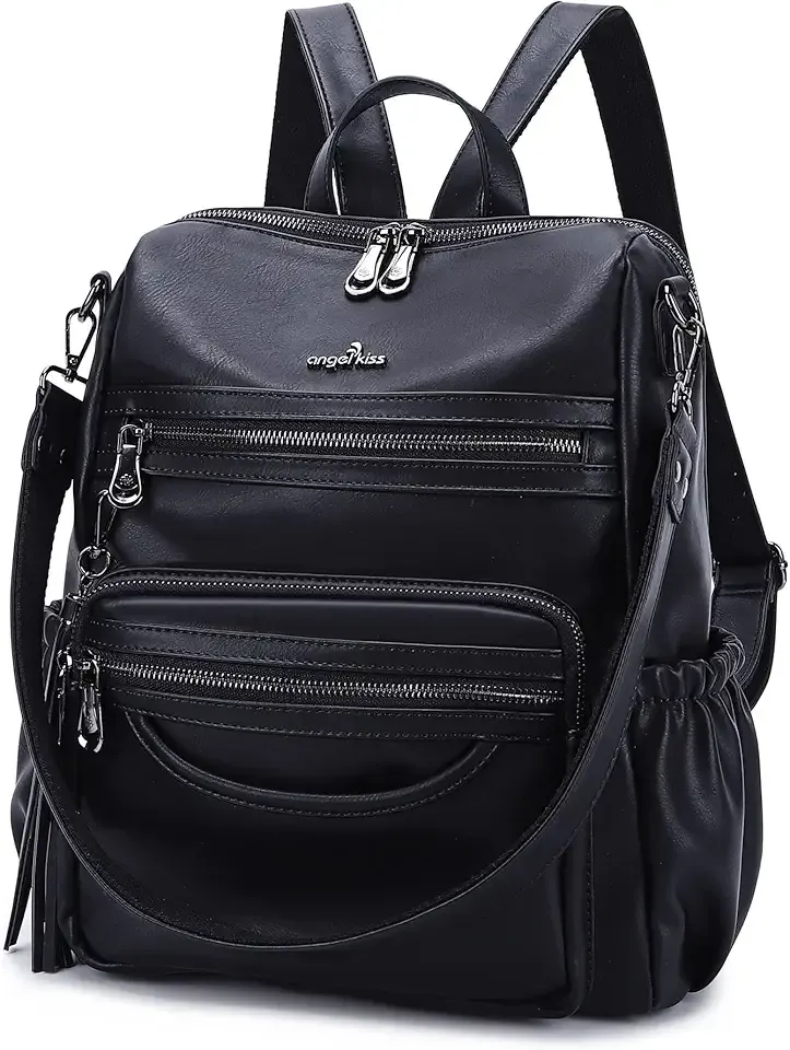 Women's Backpacks & Purse - PU Leather Zipper Casual Backpacks & Shoulder Bags