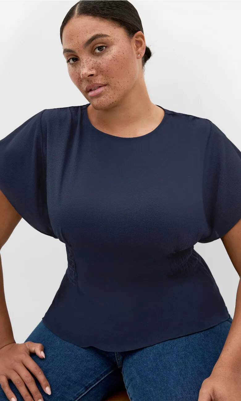 Zara Flutter Top - navy