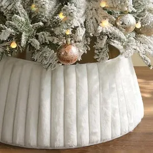 Paquete de 1 Falda de árbol de Navidad de felpa con rayas verticales, base para árbol de Navidad, collar para árbol de Navidad, decoración navideña