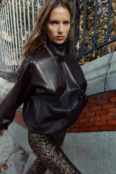 FAUX LEATHER HIGH-NECK JACKET