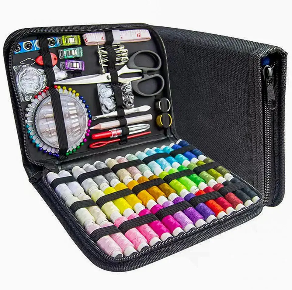 JUNING Sewing Kit with Black Case Portable Sewing Supplies for Home, Travel, Adults, Beginner, Emergency, 42 Threads, Scissors, Needles, Measuring Tape