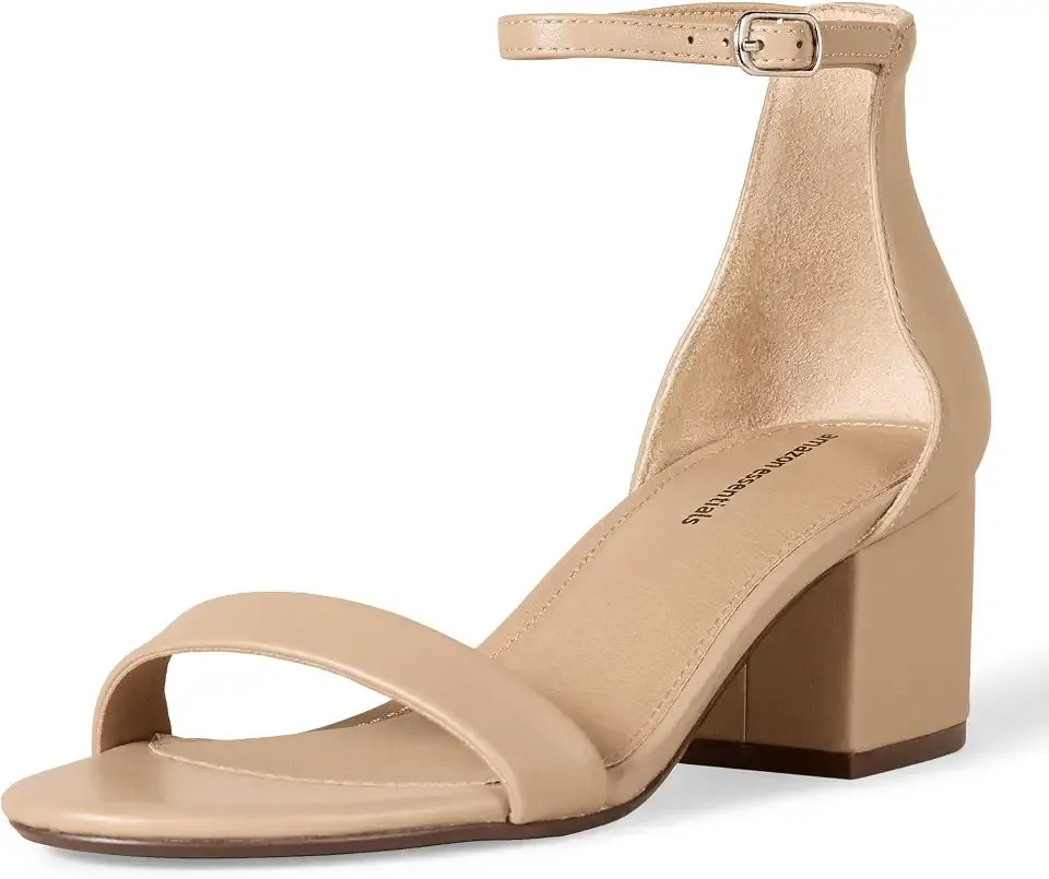 Women's Two Strap Heeled Sandals with Adjustable Ankle Strap, Padded Memory Foam Insole