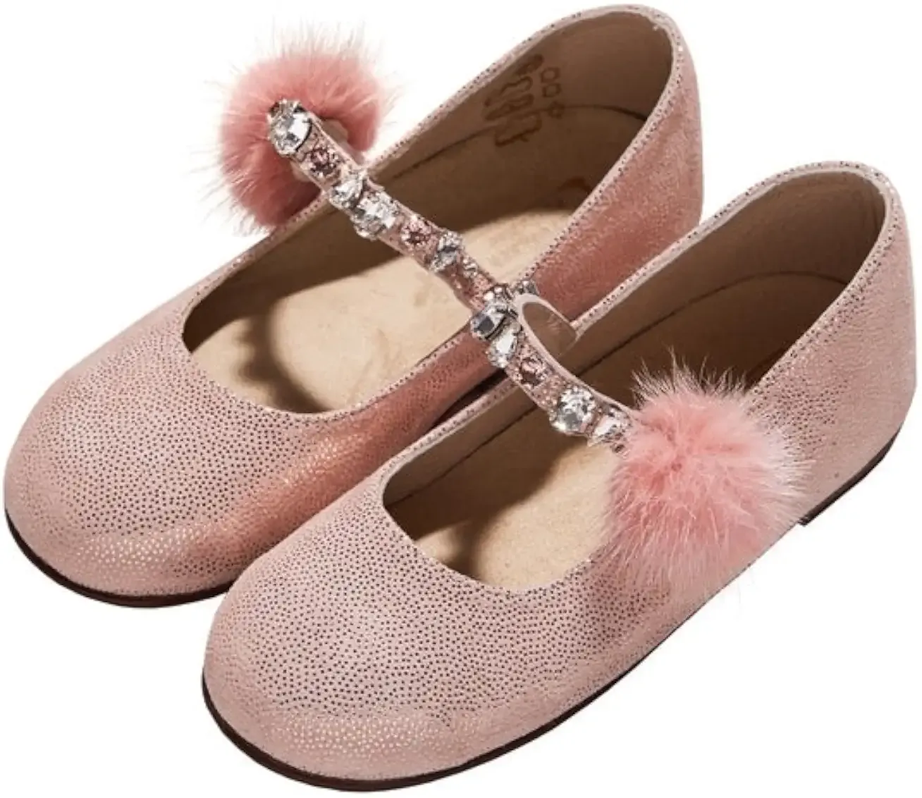 Single Strap Swarovski Crystal Fur Embellished Ballerinas